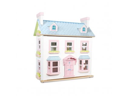 H118 Mayberry Blue Pink Wooden Dolls House Front