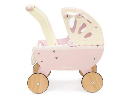 TV322 Pram Pink Wooden Toy Pushchair Dolly Buggy Side2 720x720