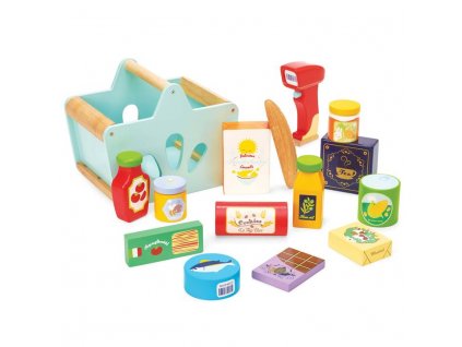 TV326 Groceries Scanner Wooden Food Shopping Basket