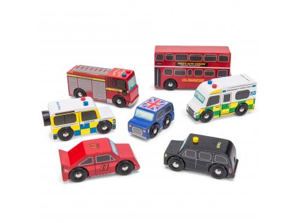 TV267 London Wooden Cars Taxi Bus Ambulance Police Fire Engine2