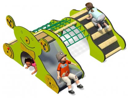 Dětská skluzavka s tunelem, lezecí sítí a schůdky