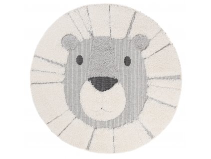 Okrúhly detský koberec sivý s motívom leva 120x120 cm