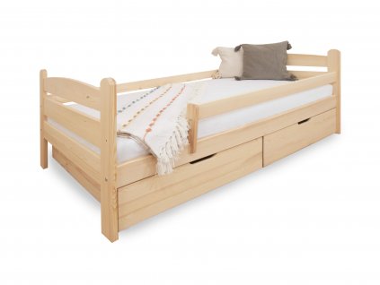 Drevená detská posteľ so zábranou 90x200 Maurícius - borovica