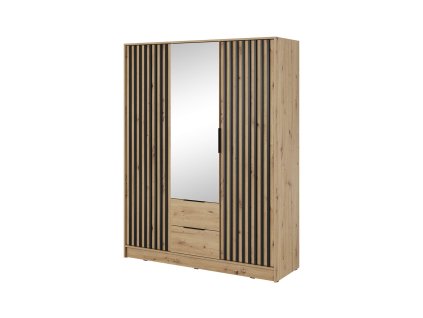 Šatníková skriňa Nelly 3D so zrkadlom - dub artisan / čierna