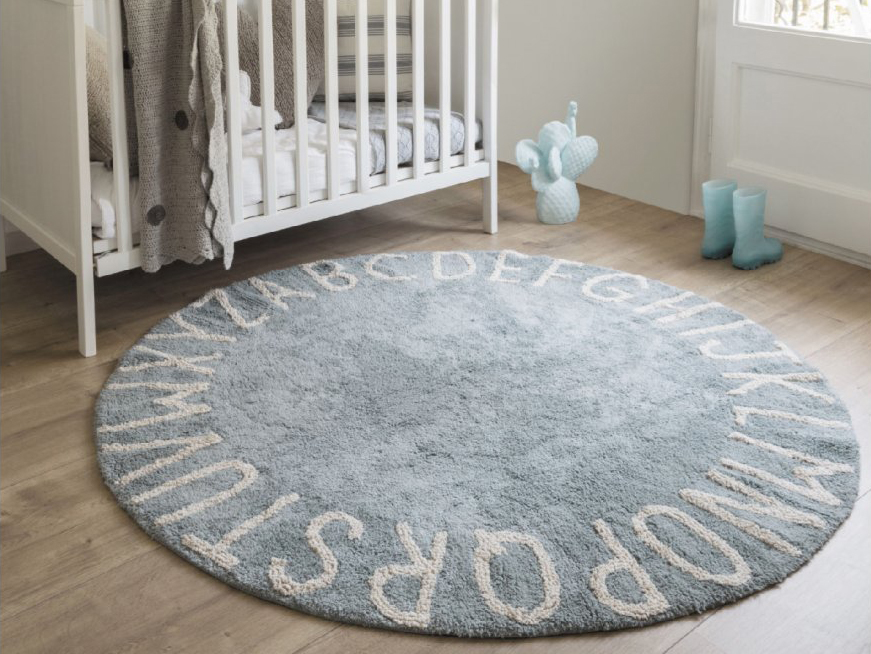 LC Modrý okrúhly detský koberec ABCeda 150cm