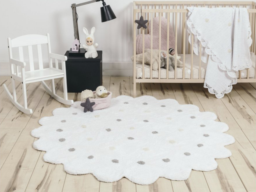 LC Biely okrúhly bavlnený koberec Dots 140cm