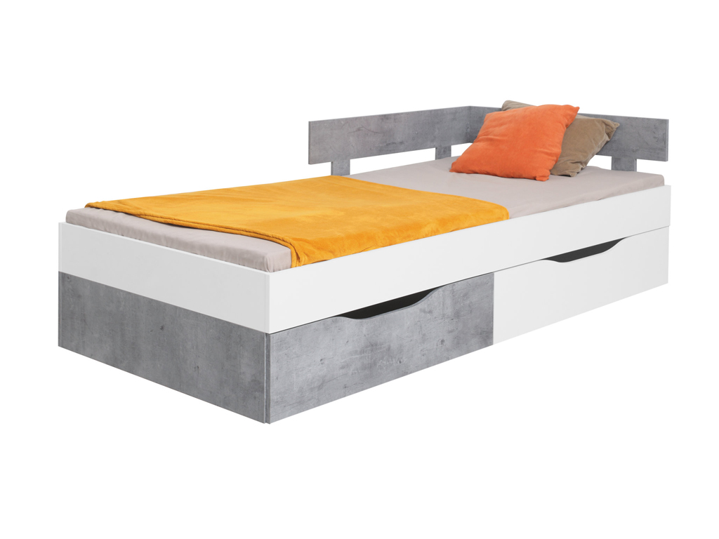 ME Detská posteľ s úložným boxom Fabio Farba: Biela/Betón, Rozmer: 120x200