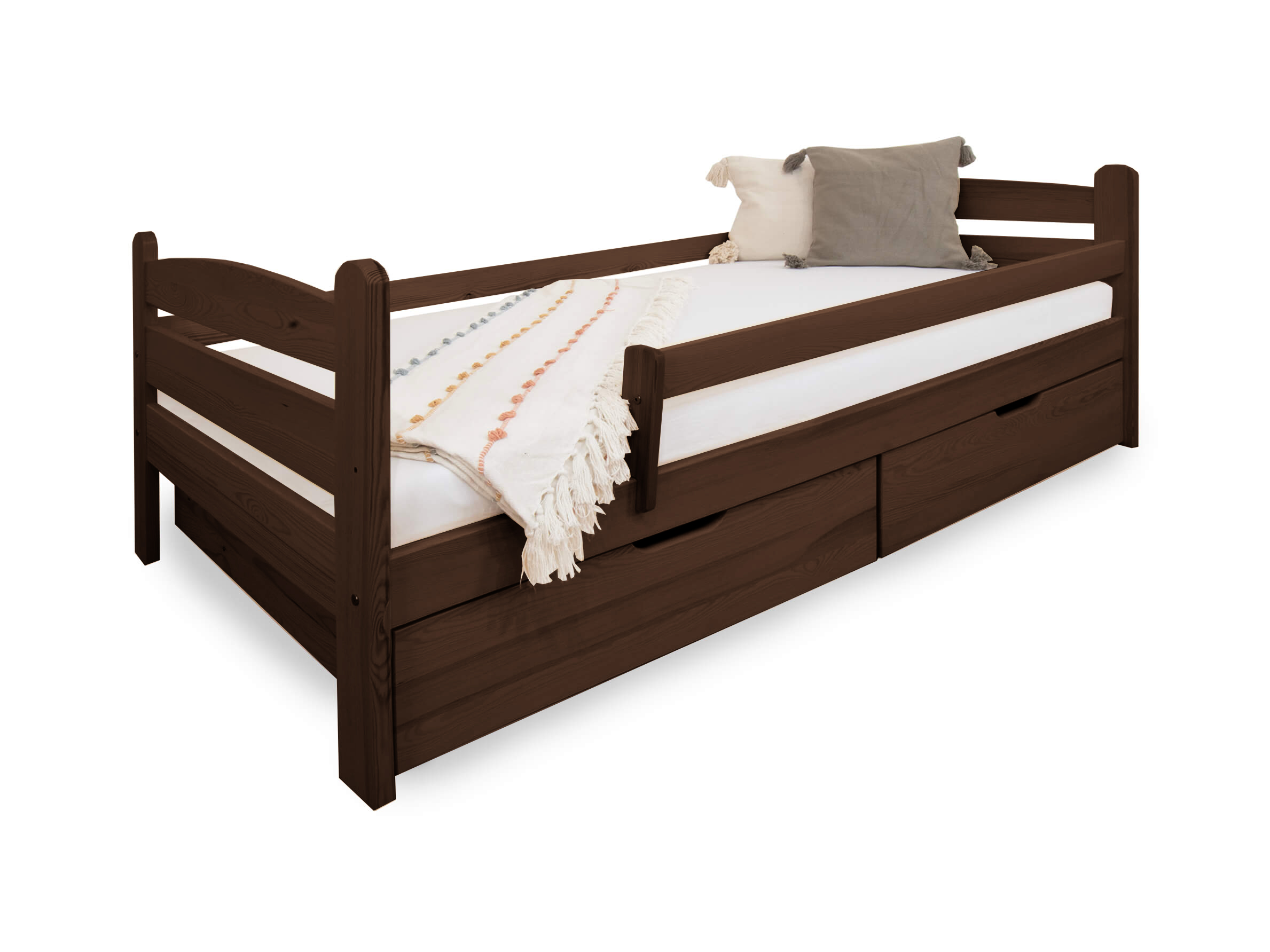 DL Detská drevená posteľ so zábranou 90x200 Maurícius - orech