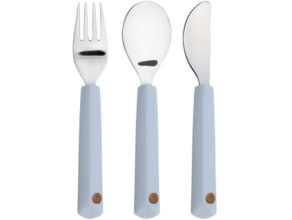 Dětský příbor LÄSSIG Cutlery with Silicone Handle 3pcs 2025, happy rascals smile sky blue