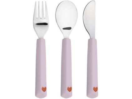 Dětský příbor LÄSSIG Cutlery with Silicone Handle 3pcs Happy Rascals 2024, heart lavender