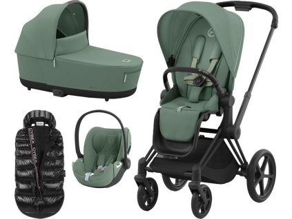 Kočárek CYBEX Set Priam Matt Black Seat Pack 2024 včetně Cloud T i-Size PLUS + ZDARMA Zimní fusak, leaf green  + ZDARMA Zimní fusak