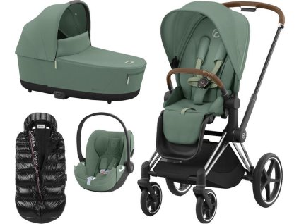 Kočárek CYBEX Set Priam Chrome Brown Seat Pack 2024 včetně Cloud T i-Size PLUS + ZDARMA Zimní fusak, leaf green  + ZDARMA Zimní fusak