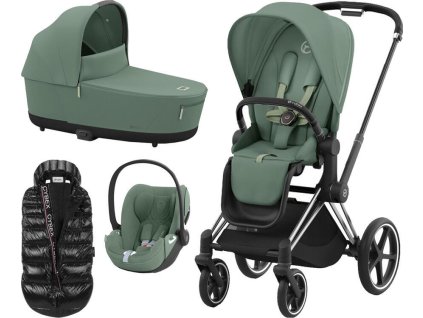Kočárek CYBEX Set Priam Chrome Black Seat Pack 2024 včetně Cloud T i-Size PLUS + ZDARMA Zimní fusak, leaf green  + ZDARMA Zimní fusak