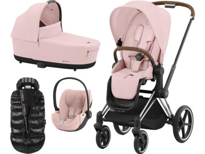 Kočárek CYBEX Set Priam Chrome Brown Seat Pack 2024 včetně Cloud T i-Size PLUS + ZDARMA Zimní fusak, peach pink  + ZDARMA Zimní fusak