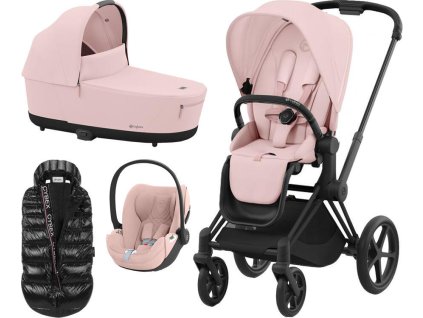 Kočárek CYBEX Set Priam Matt Black Seat Pack 2024 včetně Cloud T i-Size PLUS + ZDARMA Zimní fusak, peach pink  + ZDARMA Zimní fusak