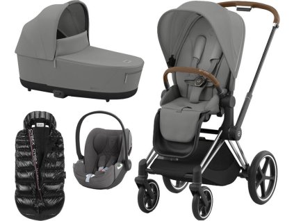 Kočárek CYBEX Set Priam Chrome Brown Seat Pack 2024 včetně Cloud T i-Size PLUS + ZDARMA Zimní fusak, mirage grey  + ZDARMA Zimní fusak