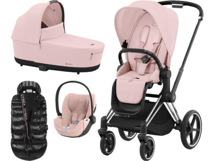 Kočárek CYBEX Set Priam Chrome Black Seat Pack 2024 včetně Cloud T i-Size PLUS + ZDARMA Zimní fusak, peach pink  + ZDARMA Zimní fusak