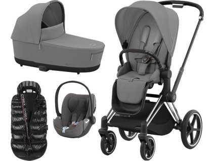 Kočárek CYBEX Set Priam Chrome Black Seat Pack 2024 včetně Cloud T i-Size PLUS + ZDARMA Zimní fusak, mirage grey  + ZDARMA Zimní fusak