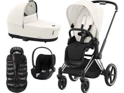 Kočárek CYBEX Set Priam Chrome Black Seat Pack 2024 včetně Cloud T i-Size PLUS + ZDARMA Zimní fusak, off white  + ZDARMA Zimní fusak