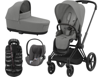Kočárek CYBEX Set Priam Matt Black Seat Pack 2024 včetně Cloud T i-Size PLUS + ZDARMA Zimní fusak, mirage grey  + ZDARMA Zimní fusak