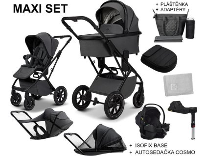 Kočárek MOON PIÚ MAXI SET 2025, anthra - black matt