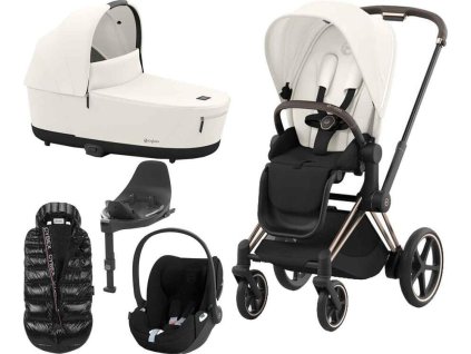 Kočárek CYBEX Set e-Priam Rosegold Seat Pack 2024 včetně Cloud T i-Size PLUS a báze + ZDARMA Zimní fusak, off white  + ZDARMA Zimní fusak