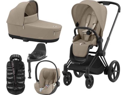 Kočárek CYBEX Set e-Priam Matt Black Seat Pack 2024 včetně Cloud T i-Size PLUS a báze + ZDARMA Zimní fusak, cozy beige  + ZDARMA Zimní fusak