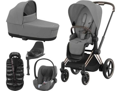 Kočárek CYBEX Set e-Priam Rosegold Seat Pack 2024 včetně Cloud T i-Size PLUS a báze + ZDARMA Zimní fusak, mirage grey  + ZDARMA Zimní fusak