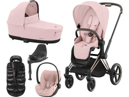 Kočárek CYBEX Set e-Priam Rosegold Seat Pack 2024 včetně Cloud T i-Size PLUS a báze + ZDARMA Zimní fusak, peach pink  + ZDARMA Zimní fusak