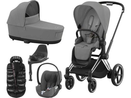 Kočárek CYBEX Set e-Priam Chrome Black Seat Pack 2024 včetně Cloud T i-Size PLUS a báze + ZDARMA Zimní fusak, mirage grey  + ZDARMA Zimní fusak