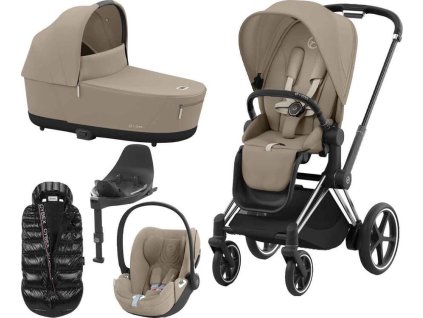 Kočárek CYBEX Set e-Priam Chrome Black Seat Pack 2024 včetně Cloud T i-Size PLUS a báze + ZDARMA Zimní fusak, cozy beige  + ZDARMA Zimní fusak