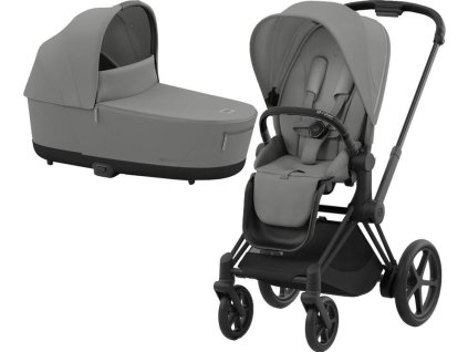 Kočárek CYBEX e-Priam Matt Black Seat Pack 2024 včetně korby, mirage grey