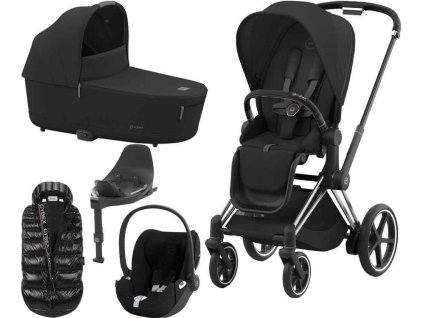 Kočárek CYBEX Set e-Priam Chrome Black Seat Pack 2024 včetně Cloud T i-Size PLUS a báze + ZDARMA Zimní fusak, sepia black  + ZDARMA Zimní fusak