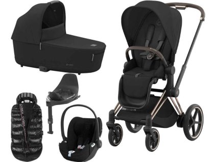 Kočárek CYBEX Set e-Priam Rosegold Seat Pack 2024 včetně Cloud T i-Size PLUS a báze + ZDARMA Zimní fusak, sepia black  + ZDARMA Zimní fusak