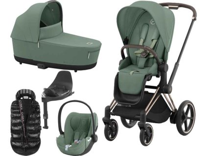 Kočárek CYBEX Set e-Priam Rosegold Seat Pack 2024 včetně Cloud T i-Size PLUS a báze + ZDARMA Zimní fusak, leaf green  + ZDARMA Zimní fusak