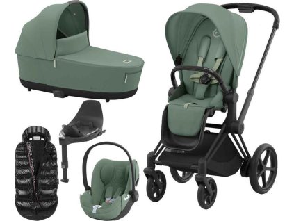 Kočárek CYBEX Set e-Priam Matt Black Seat Pack 2024 včetně Cloud T i-Size PLUS a báze + ZDARMA Zimní fusak, leaf green  + ZDARMA Zimní fusak