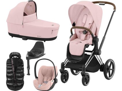 Kočárek CYBEX Set e-Priam Chrome Brown Seat Pack 2024 včetně Cloud T i-Size PLUS a báze + ZDARMA Zimní fusak, peach pink  + ZDARMA Zimní fusak