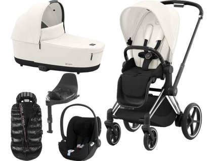 Kočárek CYBEX Set e-Priam Chrome Black Seat Pack 2024 včetně Cloud T i-Size PLUS a báze + ZDARMA Zimní fusak, off white  + ZDARMA Zimní fusak