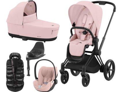Kočárek CYBEX Set e-Priam Matt Black Seat Pack 2024 včetně Cloud T i-Size PLUS a báze + ZDARMA Zimní fusak, peach pink  + ZDARMA Zimní fusak