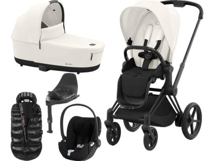 Kočárek CYBEX Set e-Priam Matt Black Seat Pack 2024 včetně Cloud T i-Size PLUS a báze + ZDARMA Zimní fusak, off white  + ZDARMA Zimní fusak