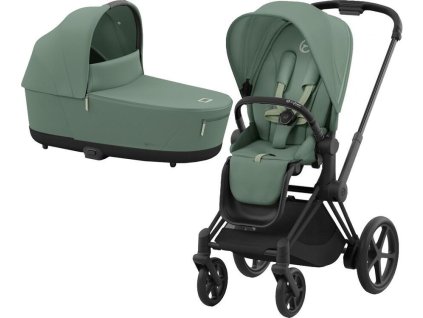 Kočárek CYBEX e-Priam Matt Black Seat Pack 2024 včetně korby, leaf green