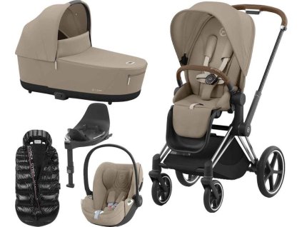 Kočárek CYBEX Set Priam Chrome Brown Seat Pack 2024 včetně Cloud T i-Size PLUS a báze T + ZDARMA Zimní fusak, cozy beige  + ZDARMA Zimní fusak