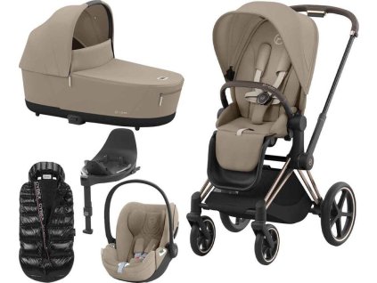 Kočárek CYBEX Set Priam Rosegold Seat Pack 2024 včetně Cloud T i-Size PLUS a báze T + ZDARMA Zimní fusak, cozy beige  + ZDARMA Zimní fusak