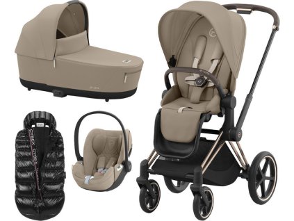 Kočárek CYBEX Set Priam Rosegold Seat Pack 2024 včetně Cloud T i-Size PLUS + ZDARMA Zimní fusak, cozy beige  + ZDARMA Zimní fusak