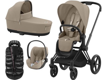 Kočárek CYBEX Set Priam Matt Black Seat Pack 2024 včetně Cloud T i-Size PLUS + ZDARMA Zimní fusak, cozy beige  + ZDARMA Zimní fusak
