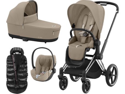 Kočárek CYBEX Set Priam Chrome Black Seat Pack 2024 včetně Cloud T i-Size PLUS + ZDARMA Zimní fusak, cozy beige  + ZDARMA Zimní fusak