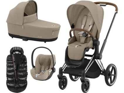 Kočárek CYBEX Set Priam Chrome Brown Seat Pack 2024 včetně Cloud T i-Size PLUS + ZDARMA Zimní fusak, cozy beige  + ZDARMA Zimní fusak