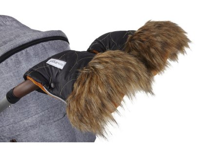 Rukavice na kočárek LITTLE ANGEL DeLuxe, černá/zlatý prošev/medová