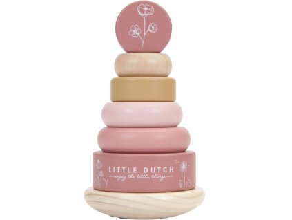 Nasazovací dřevěné kroužky LITTLE DUTCH Pink Flowers 2025