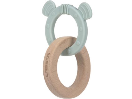 Kousátko LÄSSIG Teether Ring 2in1 Wood/Silikone Little Chums 2023, dog